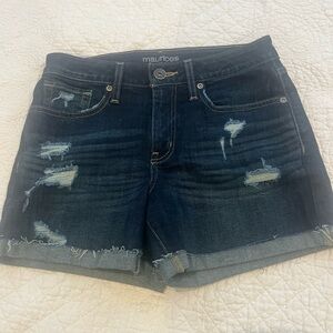 Maurices Distressed Dark Blue Jean Shorts